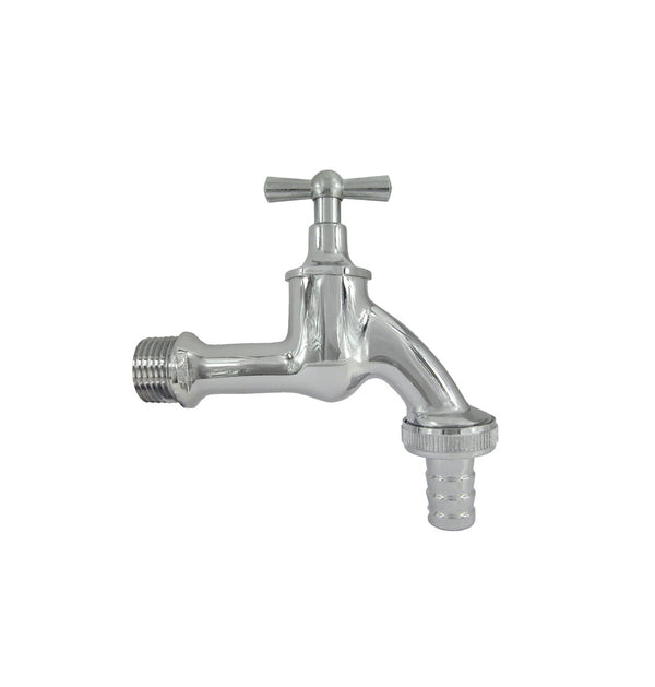 Dienstbolkraan dubbel met metalen uitloop 1/2" chroom