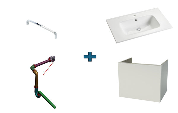 intro Now 45 ensemble salle de bains 60cm 1porte 1lavabo blanc, tablette Casa, siphon Smart D32, poignée Pronto chrome