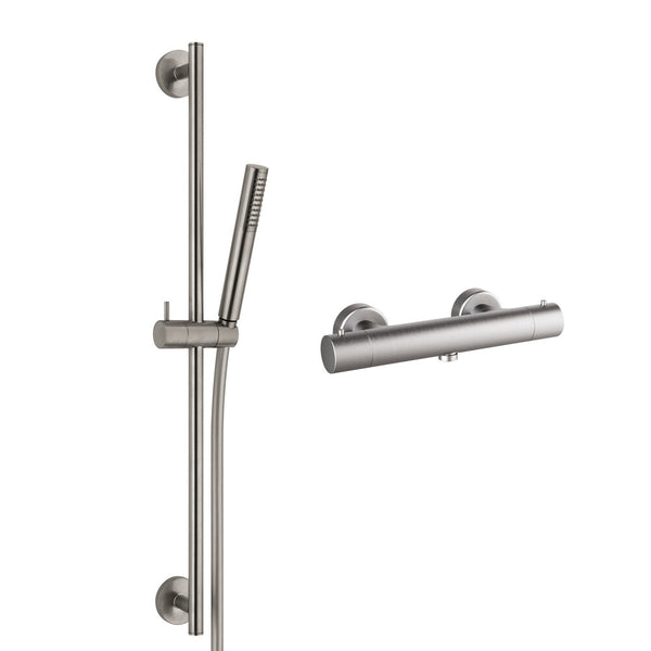 Van Marcke Nero II set thermostatische mengkraan met doucheset 70 cm en handdouche 1 jet anti-kalk geborsteld nikkel