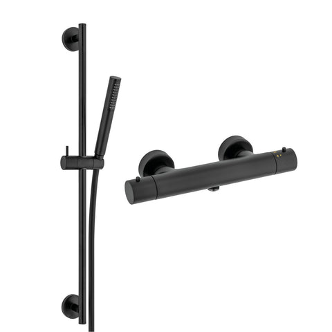 Van Marcke Nero II set thermostatische douchemengkraan met doucheset 70 cm en handdouche 1 jet anti-kalk mat zwart