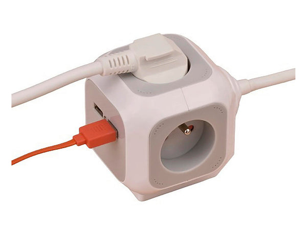 Brennenstuhl Alea-Power cube multiprise 6x + 2x USB avec câble 1,4m gris/blanc