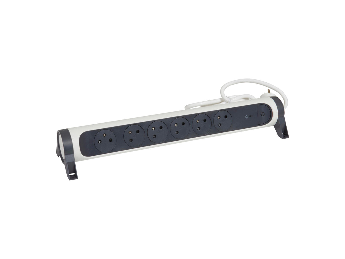 Legrand draaibare stekkerdoos 6x met schakelaar en kabel 1,5m zwart/wit