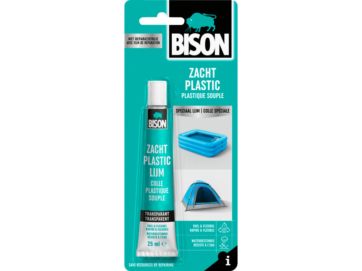 Bison zacht plastic lijm 25ml transparant
