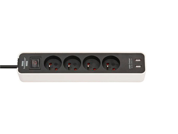 Brennenstuhl Ecolor bloc multiprise 4x avec ports USB, interrupteur et câble 1,5m H05VV-F3G1,5 blanc