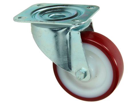 Mack zwenkwiel 100mm polyurethaan loopvlak plaat rood