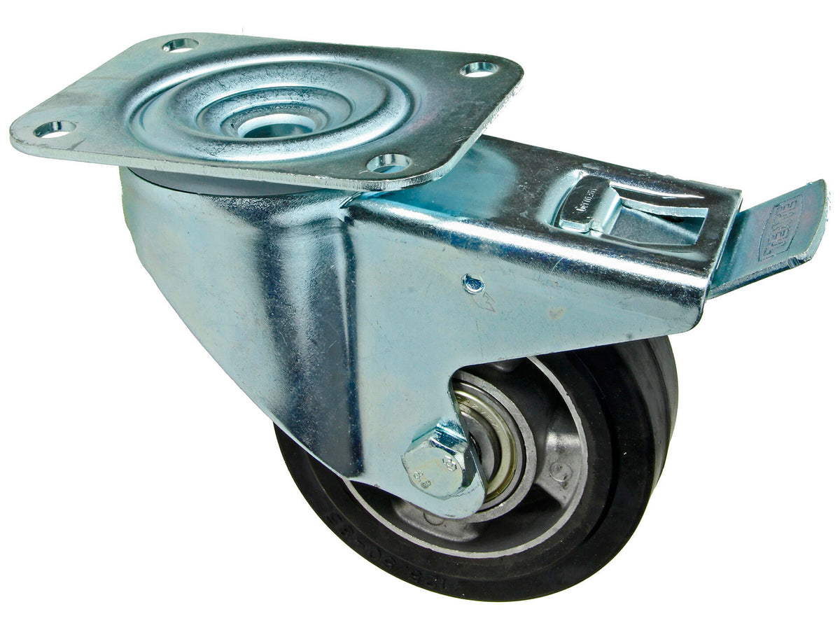 Mack zwenkwiel 125mm met polyurethaan loopvlak en rem