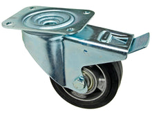 Mack zwenkwiel 125mm met polyurethaan loopvlak en rem
