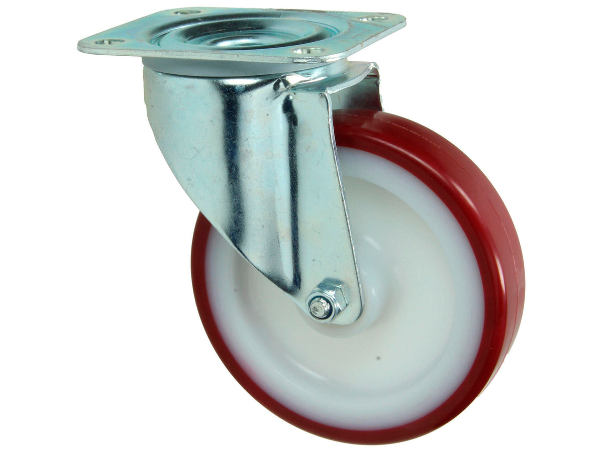 Mack zwenkwiel 125mm met polyurethaan loopvlak rood